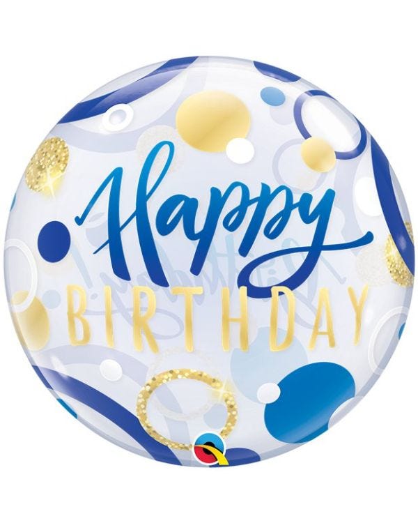Birthday Blue &amp; Gold Dots Bubble Balloon - 22&quot;