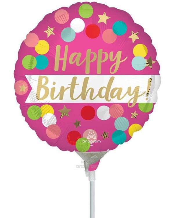Satin Happy Birthday Pink Confetti Mini Air-fill (Uninflated)