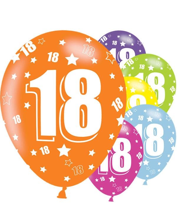 18th Birthday Assorted Balloons - 11&#039;&#039; Latex (6pk)