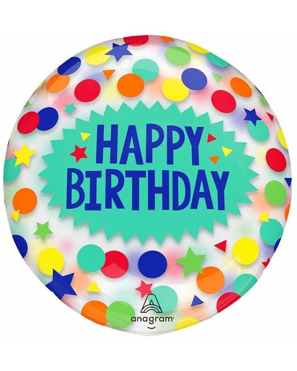 Happy Birthday Dots &amp; Stars Clearz Balloon - 18&quot;