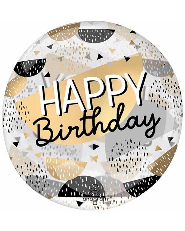 Happy Birthday Black &amp; Gold Clearz Balloon - 18&quot;