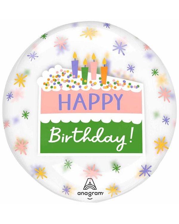 Happy Birthday Cake Slice Clearz Balloon - 18&quot;