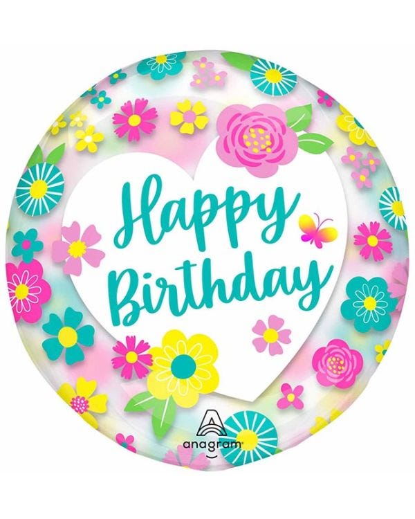 Happy Birthday Flowers Clearz Balloon - 18&quot;