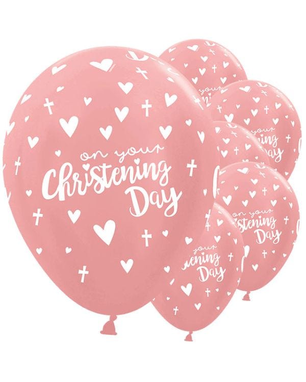 Rose Gold Christening Balloons - 12&quot; Latex (25pk)