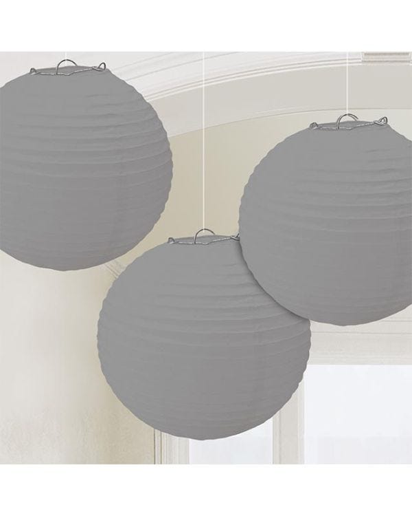Silver Paper Lanterns - 24cm (3pk)