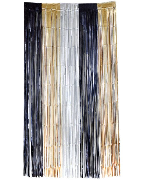 Black, Gold &amp; Silver Foil Curtain - 2m