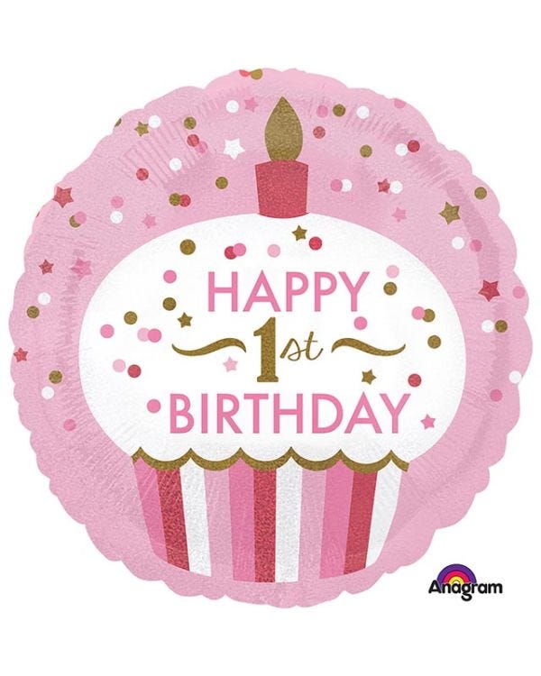 1st Birthday Cupcake Girl Balloon - 18&quot; Foil