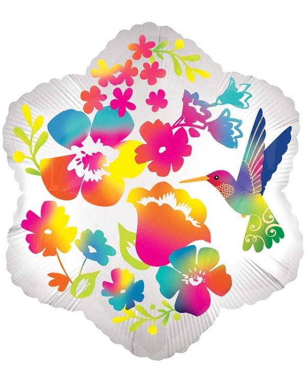 Hummingbird Watercolour Flowers Balloon - 18&quot; Foil