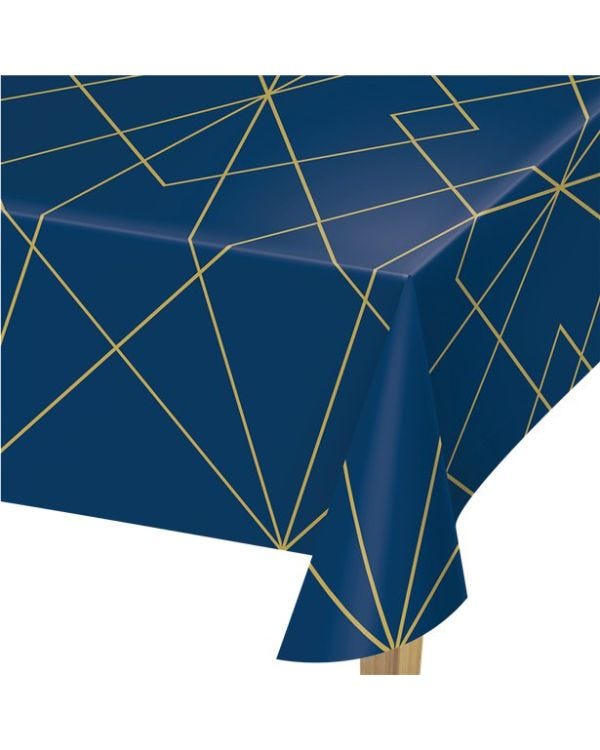 Navy and Gold Geode Plastic Table Cover - 1.4m x 2.6m