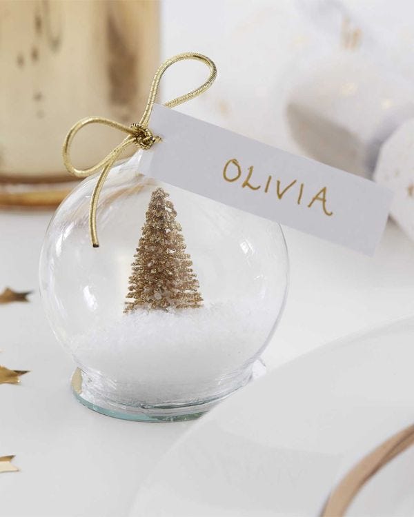 Gold Glitter Snow Globe Place Cards - 6cm