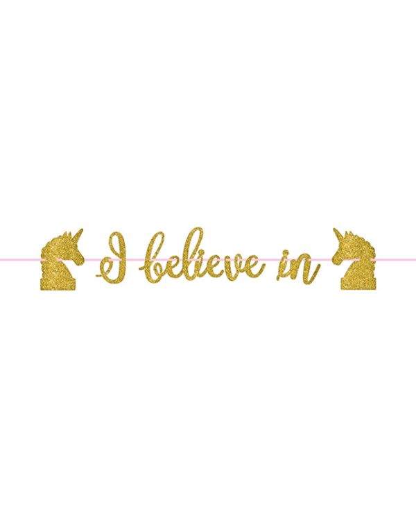 &#039;I Believe In Unicorns&#039; Glitter Paper Banner - 3.65m