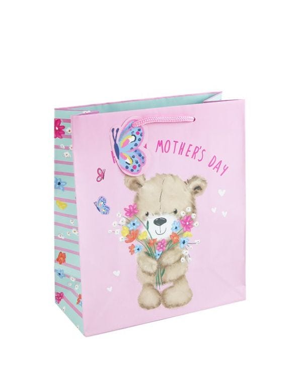 Mother&#039;s Day Cute Bear &amp; Flowers Medium Gift Bag