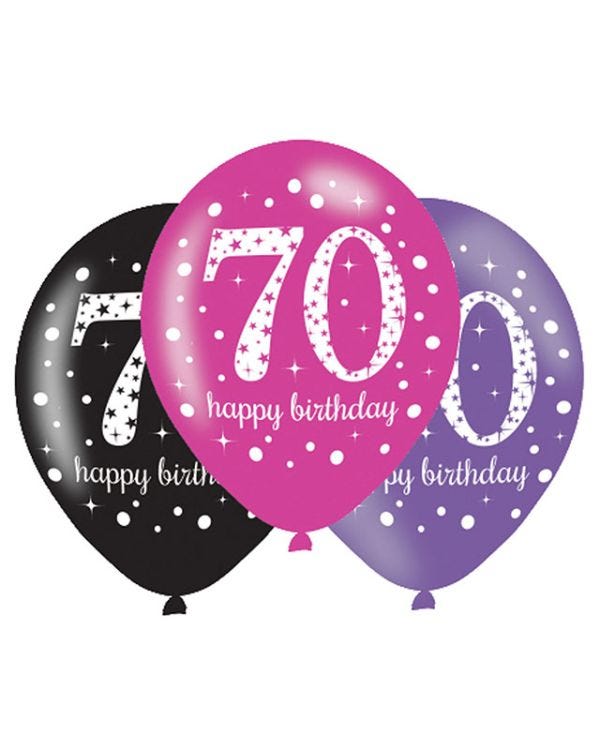 Happy 70th Birthday Pink Mix Balloons - 11&quot; Latex (6pk)
