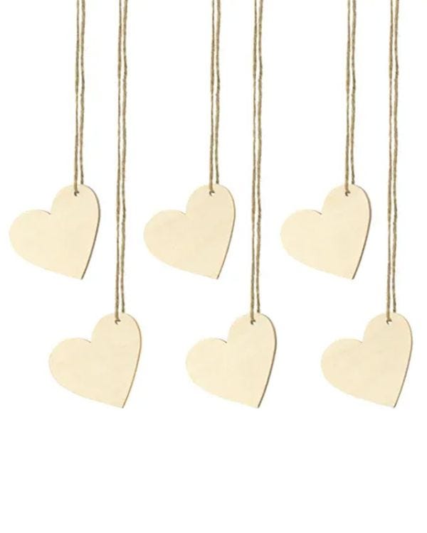Wooden Hearts with Twine Place Cards (10pk)