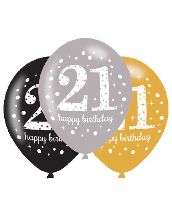 Sparkling Celebration Happy 21st Birthday Balloons - 11&quot; Latex (6pk)