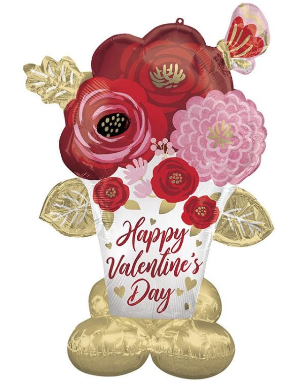 Happy Valentines Day Flowers Airloonz Foil Balloon - 53&quot; x 39&quot;