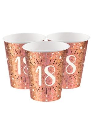 Sparkling Rose Gold 18th Paper Cups - 270ml (10pk)