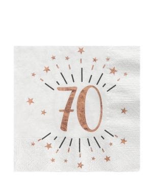 Sparkling Rose Gold 70th Napkins - 25cm (10pk)