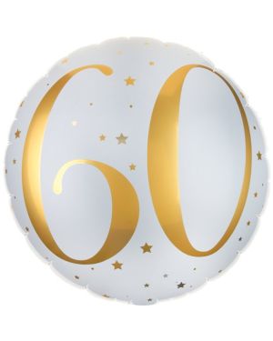 White &amp; Gold Sparkle 60th Balloon - 18&quot; Foil