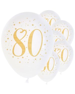 White &amp; Gold Sparkle 80th Balloon - 11&quot; Latex (8pk)
