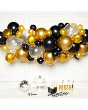 Gold &amp; Black Balloon Arch Garland - 66 Balloons