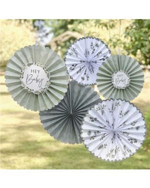 Botanical &#039;Hey Baby&#039; Paper Fan Decorations (5pk)