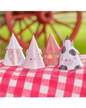 Farm Friends Paper Party Hats (8pk)