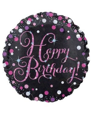 Pink &#039;Happy Birthday&#039; Holographic Foil Balloon - 18&quot;