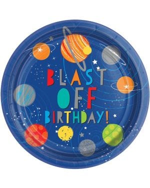 Blast Off Birthday Party Plates - 23cm (8pk)