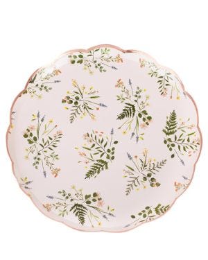 Rose Gold Floral Paper Plates - 21.5cm (8pk)
