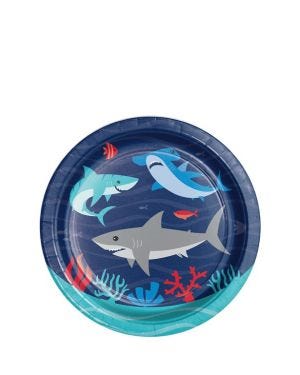 Shark Party Paper Dessert Plates - 18cm (8pk)