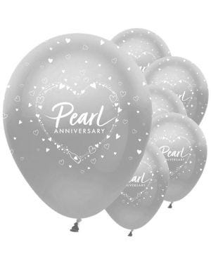 30th Pearl Wedding Anniversary Balloons - 12&quot; Latex (6pk)