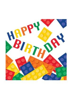 Block Party &#039;Happy Birthday&#039; Paper Napkins - 33cm (16pk)