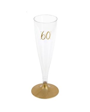 60th Gold Champagne Flutes - 140ml (6pk)