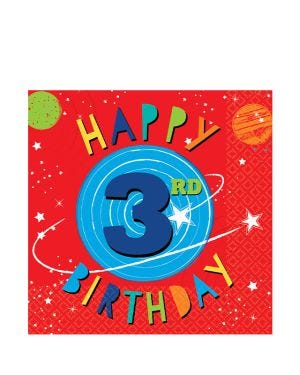Blast Off 3rd Birthday Paper Napkins - 33cm (16pk)